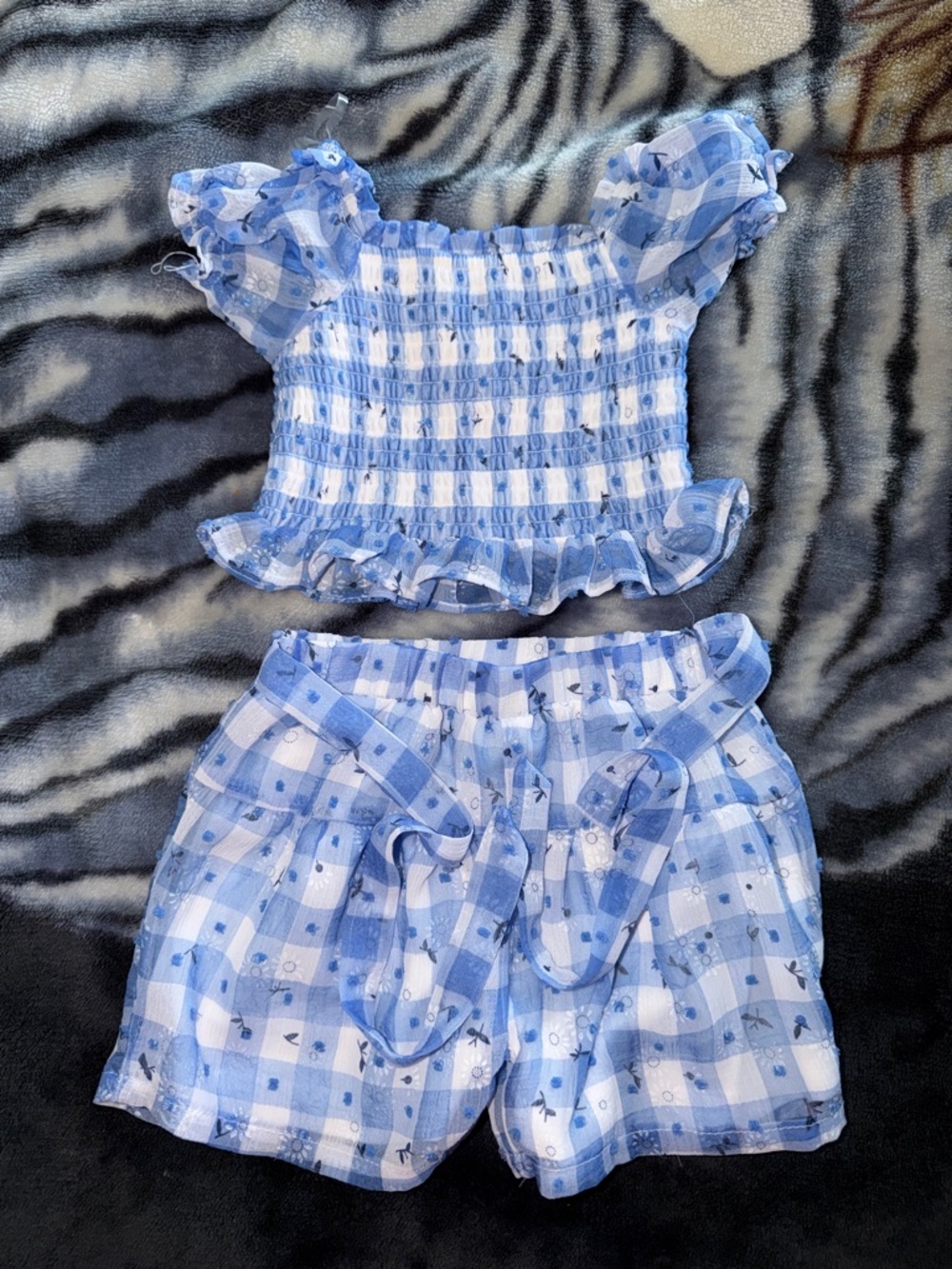 Rare Editions Blue and White Gingham Girls Matching Set